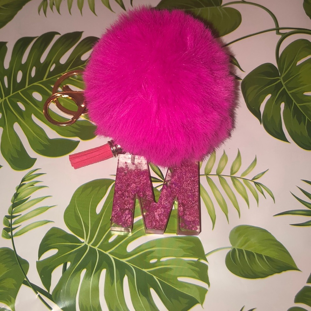 Letter M keychain with Pom Pom